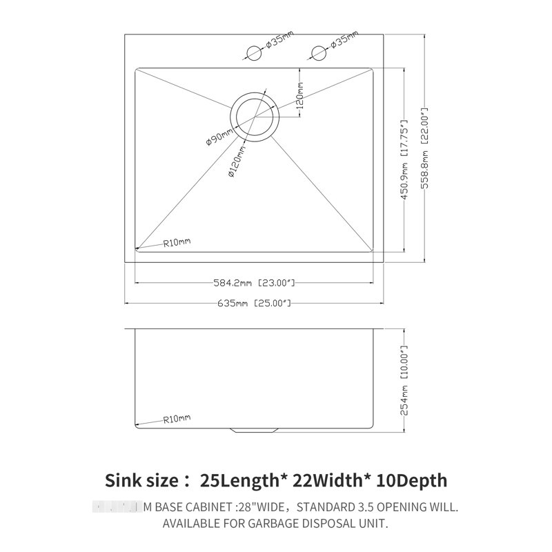 Lavabo encastré en acier inoxydable de 25 po, qualité de fabrication de calibre 16, coins arrondis étroits R10, contrôle de la condensation, grille de vaisselle incluse et matériau d'insertion insonorisant, rayon, cuve simple profonde, facile à