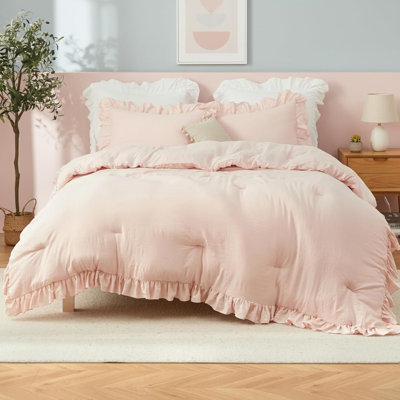 Single Duvet wig with Flyers, 2 pieces, Washed Soft Microfiber, Light and Spongy, for All Seasons, in Classic French Rustic Style