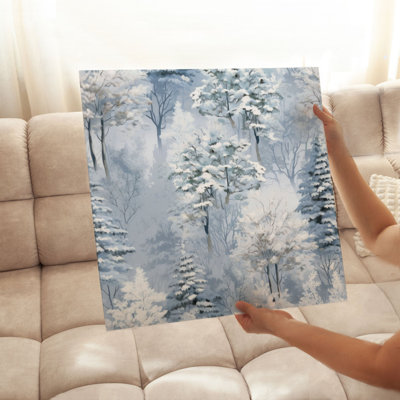 Holiday Blue Winter Forest Trees IV Modern Unframed Art Print