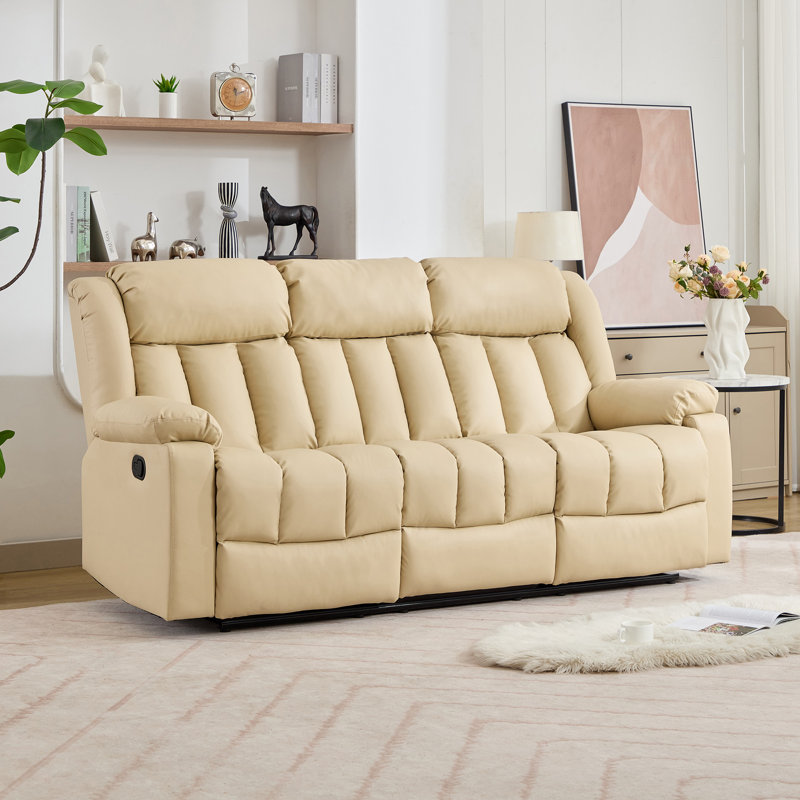 Kyleigh 3 Seater Faux Leather Reclining Sofa, Cream