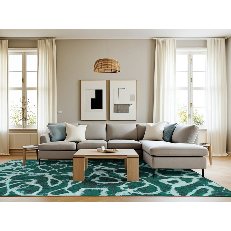 Tapis abstrait bleu sarcelle Ajim, Rectangle 8 pi x 12 pi