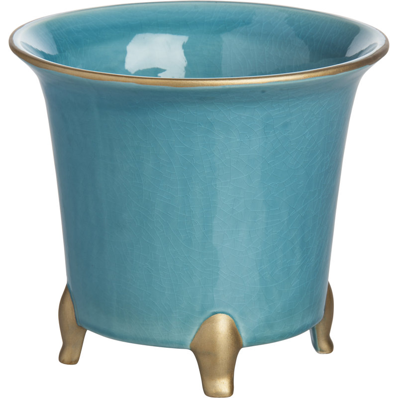Large Turquoise and Gold Ceramic Pot Planter