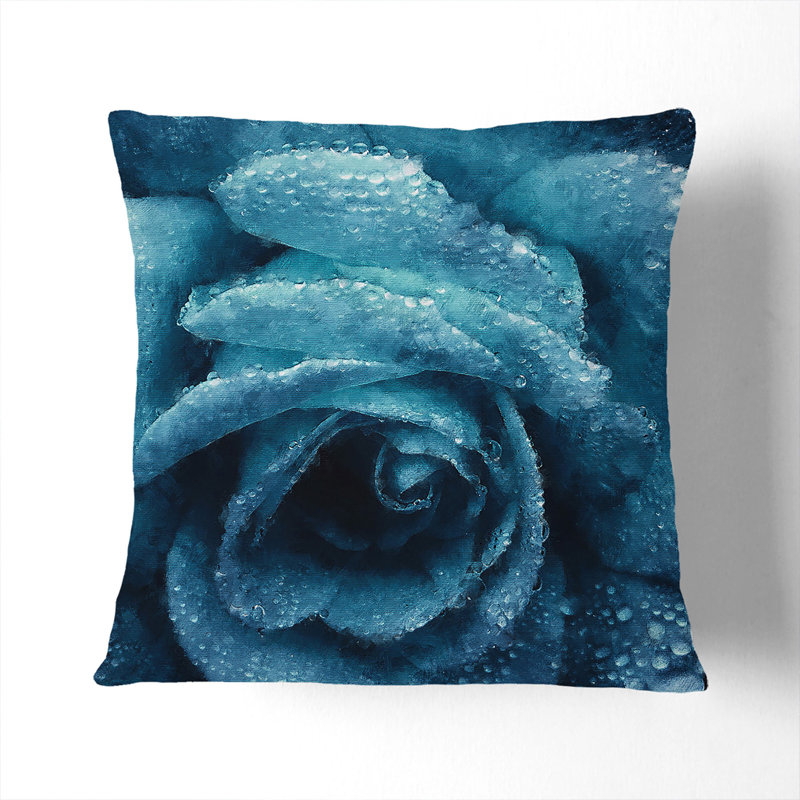 Floral Square Throw Cushion, 40cm H x 40cm W x 15cm D,  Light Blue