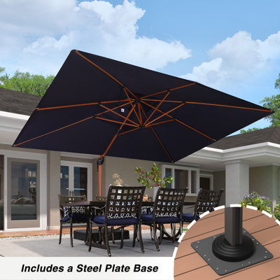 156'' x 120'' Double Top Wood Pattern Rectangle Umbrella With Steel Plate Base,Navy