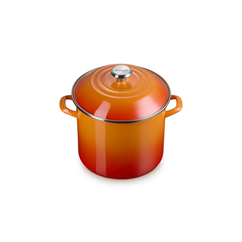 Le Creuset Enamel-On-Steel Stockpot With SS Knob, 10 Qt., White, Flame, 8 quarts