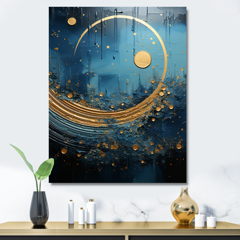 Rêve de lune bleu et doré cycle céruléen, Toile tendue, H 44 po x l 34 po x P 1,5 po