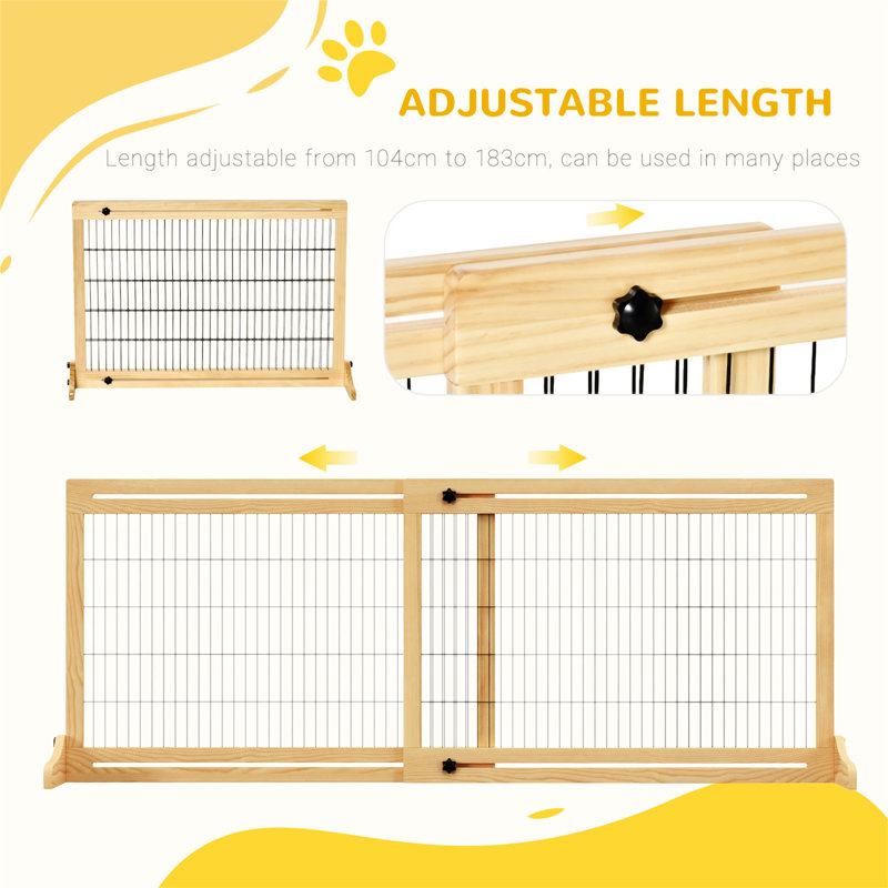 Natural Wooden Retractable Freestanding Pet Gate for Doorways