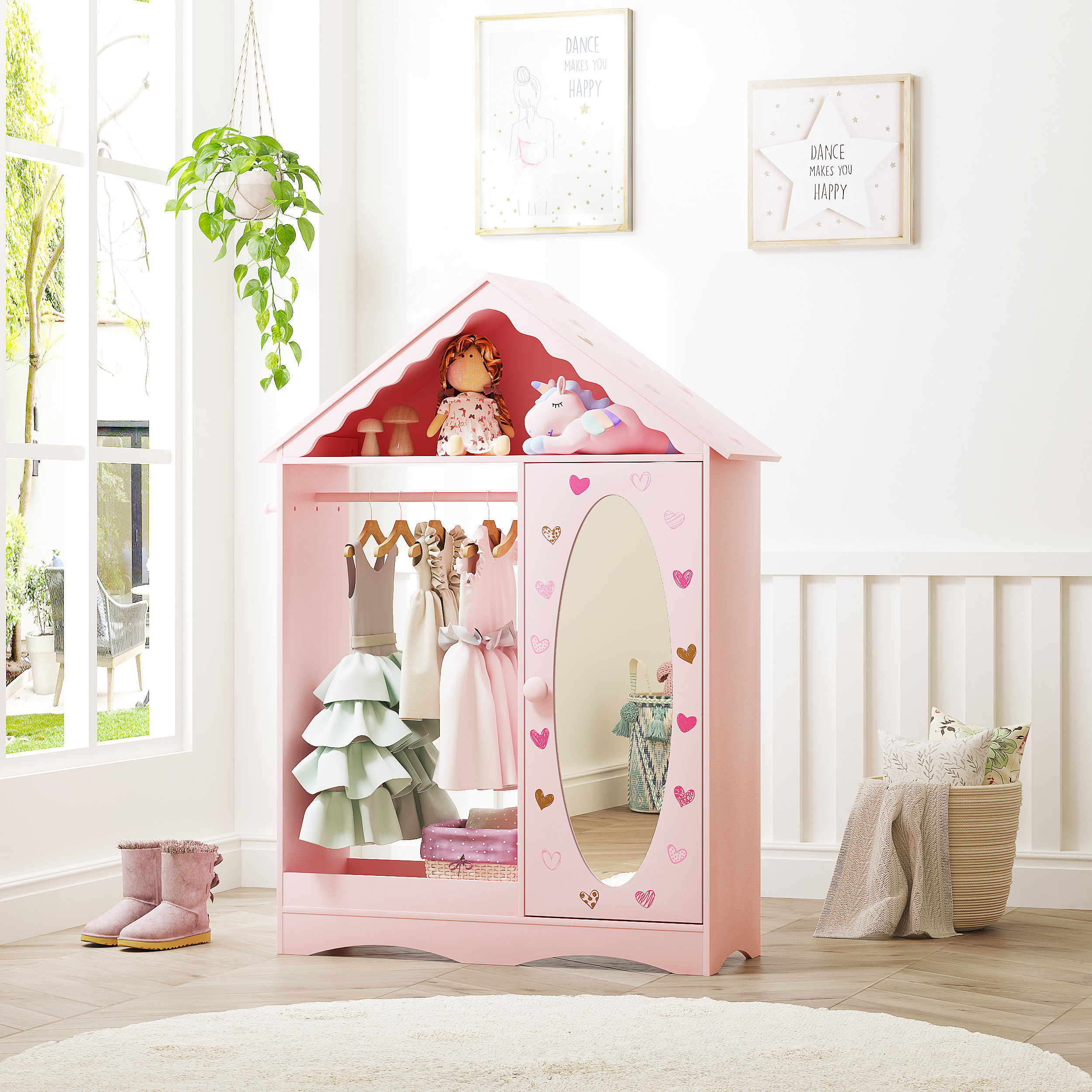dress up storage Tolead Kids Dress-Up Closet with Mirror & Jewelry Storage, Toddler Costume Organizer with Hanging Rod & Shelves, Pink Wardrobe for Girls Bedroom Accessories not included dress up storage Craftiness