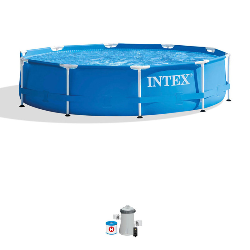 Intex Metal Frame Round Above Ground Swimming Pool w/Pump, 10' x 30", Blue