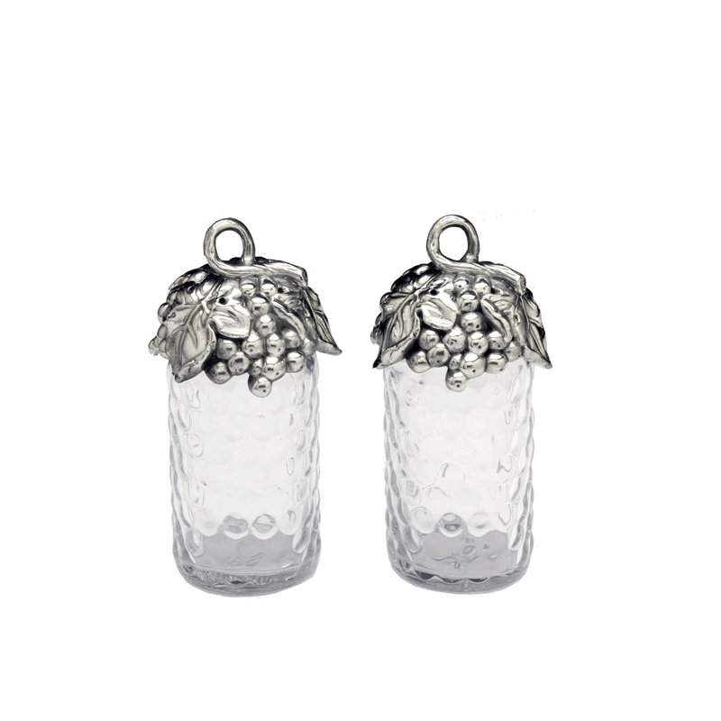 Grape Pattern Aluminum and Glass Salt and Pepper Shaker Set