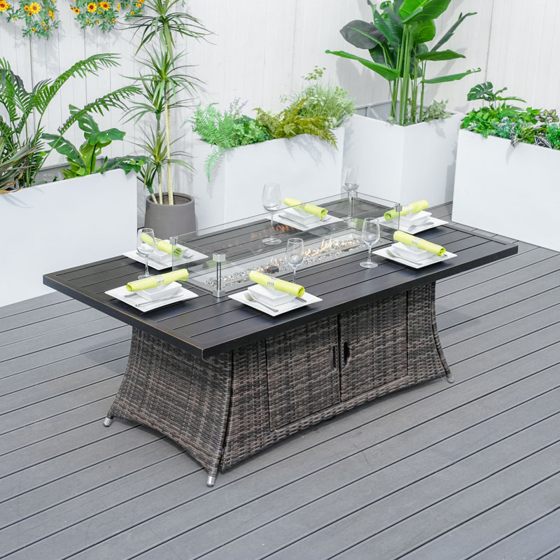 Arayeli Rectangle Aluminum Liquid Propane Smokeless Fire Pit Table, Brown