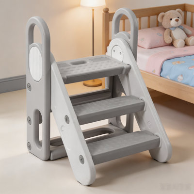 7.3" Wide Steps Adjustable Kids Step Stool, 270° Rotating Panel, Triangular Non-Slip Structure, CPC Certified HDPE Standing Tower, Tool-Free Assembly for Home Use, Grey