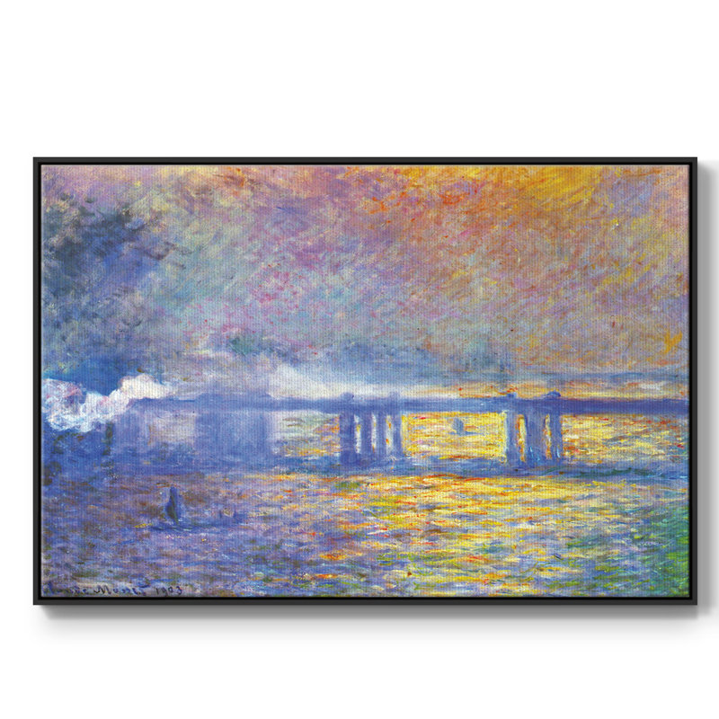 "Charing Cross Bridge", reproduction d'art encadrée sur toile par Claude Monet, H 25 po x l 37 po x P 2 po, Noir