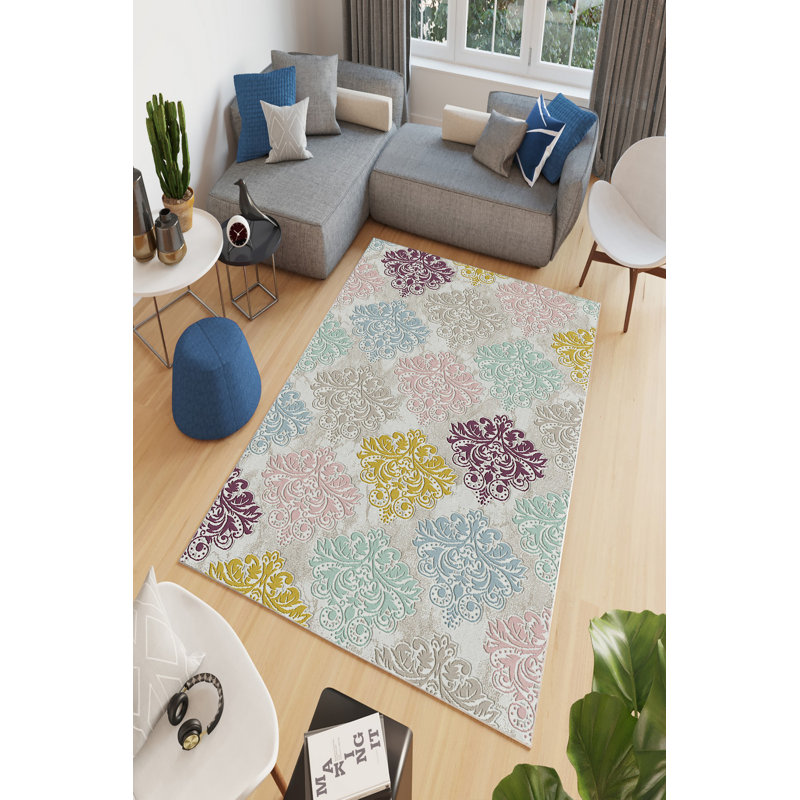 Antibacterial Hall Carpet, 100% Polyester, Cream Color, 39.4 x 59.1 inches | 650 g/m², 0.16 inches Pile Height | Eco-Friendly, Non-Slip PVC Dot Underside, Machine Washable, Digital Printed Design for Easy Care