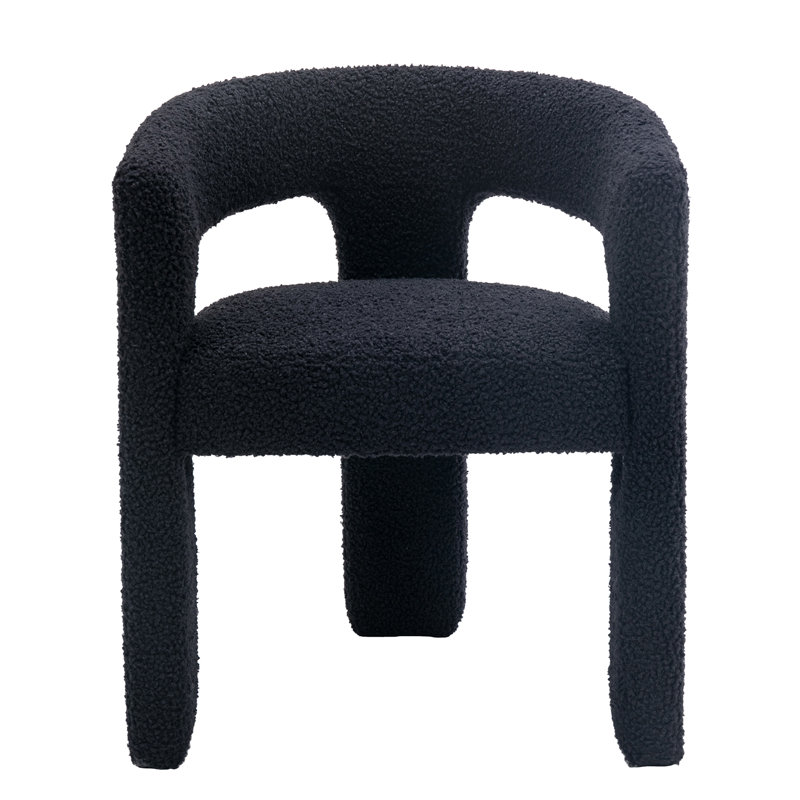 Black Sherpa Velvet Upholstered Side Chair with Metal Frame, Set of 2