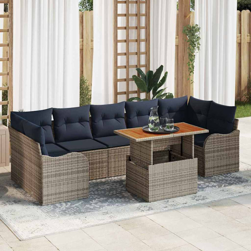 Ensemble de canapé de jardin avec coussin manuel Vidaxl 8 pièces gris et bleu marine