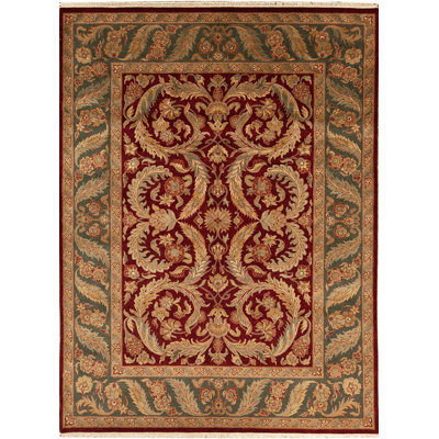 Tapis rouge et vert noué à la main de haute qualité