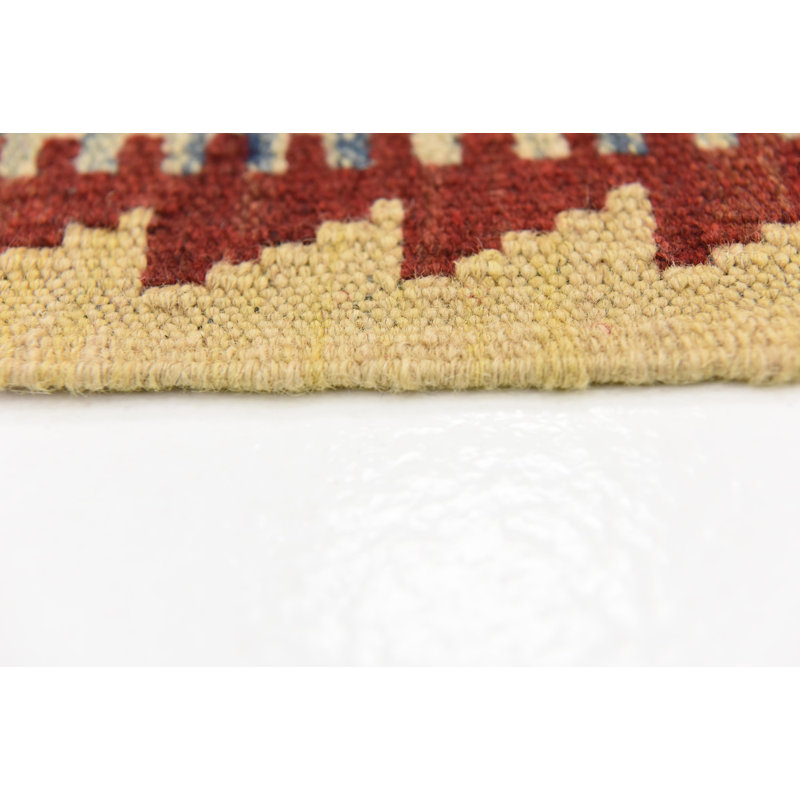 Tapis de zone en laine beige/rouge 3 pi 2 po x 4 pi en laine noué la à la main one-of-kind Doorfield