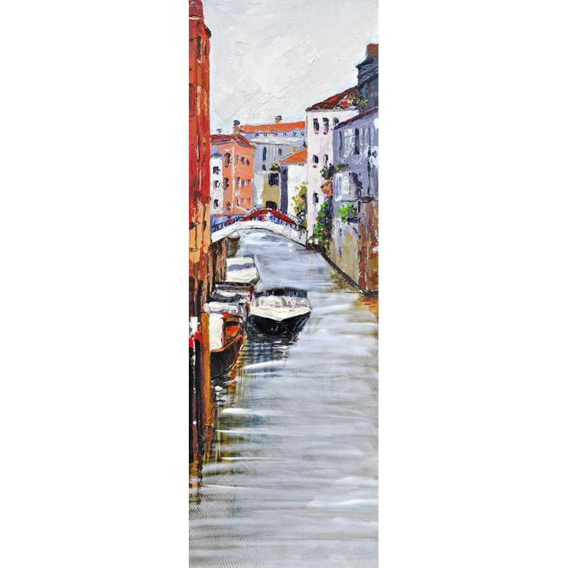 Paysage vénitien - Bateau, toile romantique encadrée, décoration intérieure, H 61,25 po x l 21,25 po