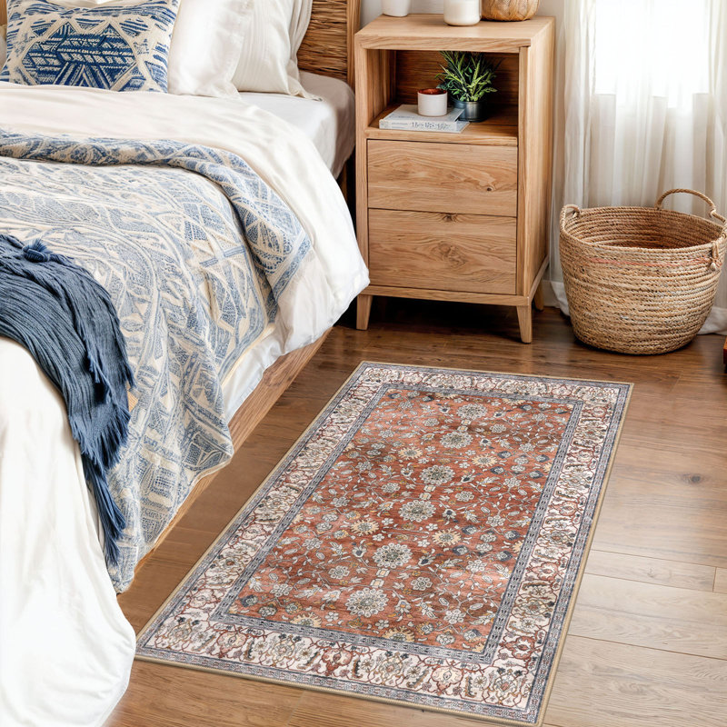 Area Rug Machine Washable Rug Oriental Indoor Rugs with Non-Slip Backing, Red/Clay, Rectangle 2' x 3'