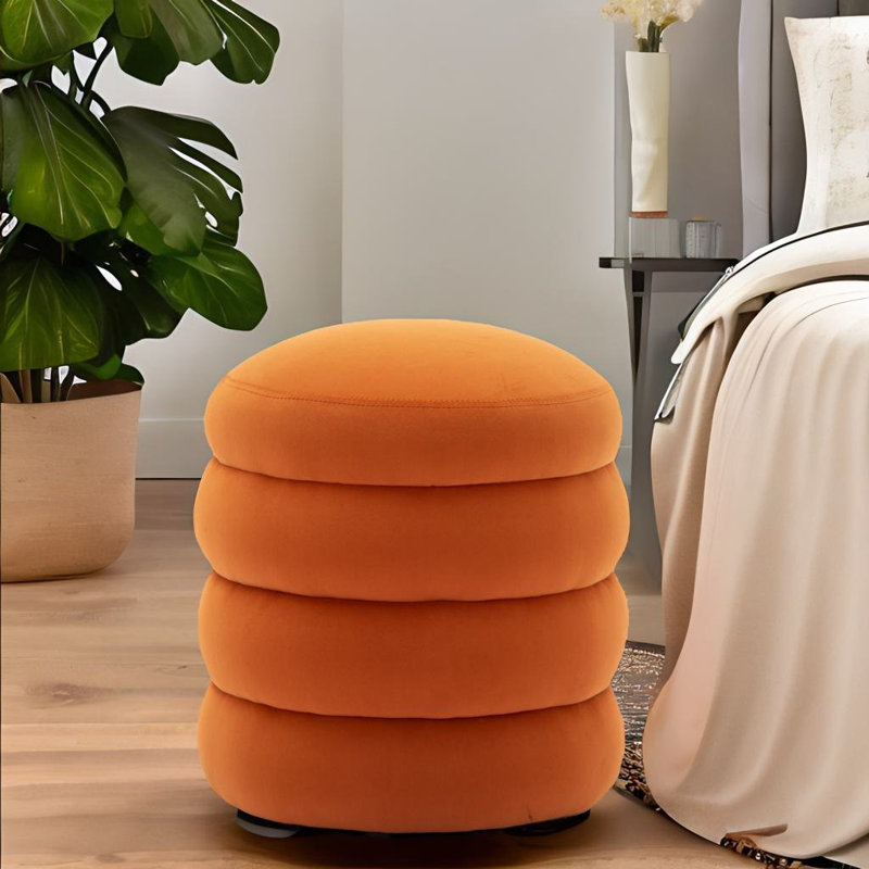 Jaeya Velvet Ottoman, Orange Velvet