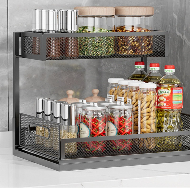 Rangement sous l'évier avec deux tiroirs coulissants pour le rangement de la cuisine et l'organisation des épices