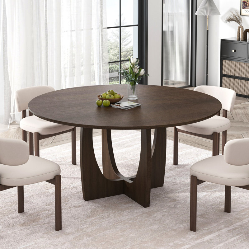 30" H Round Solid and Manufactured Wood Cross Pedestal Dining Table, Walnut, 30"H x 42"L x 42"W