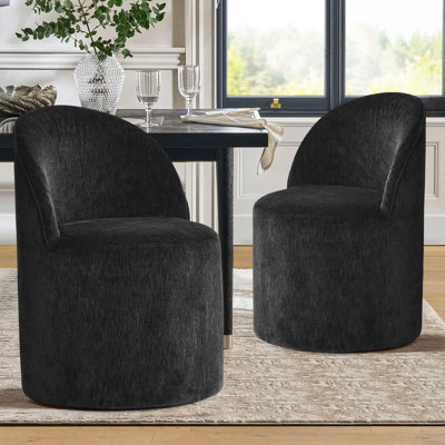 Rolling Chenille Upholstered Swivel Dining Chair With Hidden Casters