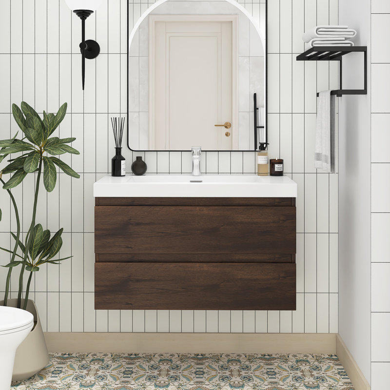 Ensemble de meuble-lavabo simple 36 po avec plateau Manaya, Palissandre
