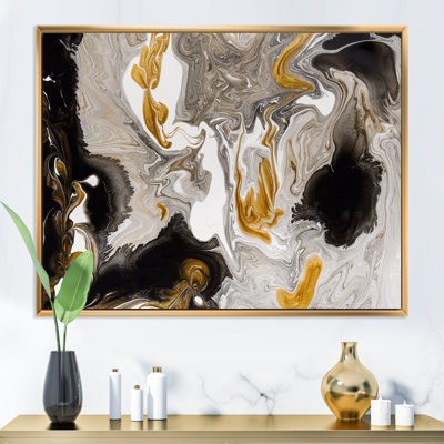 " Gold And Black Marble Waves I " Painting Print