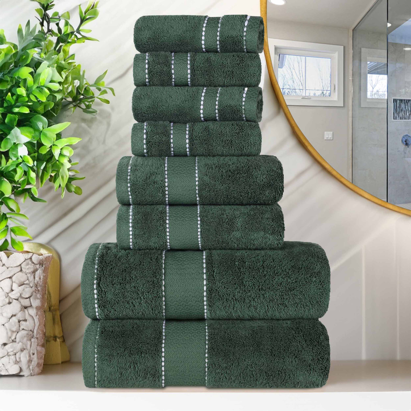 Niles 8-Piece Giza Cotton Towel Set, Forest Green