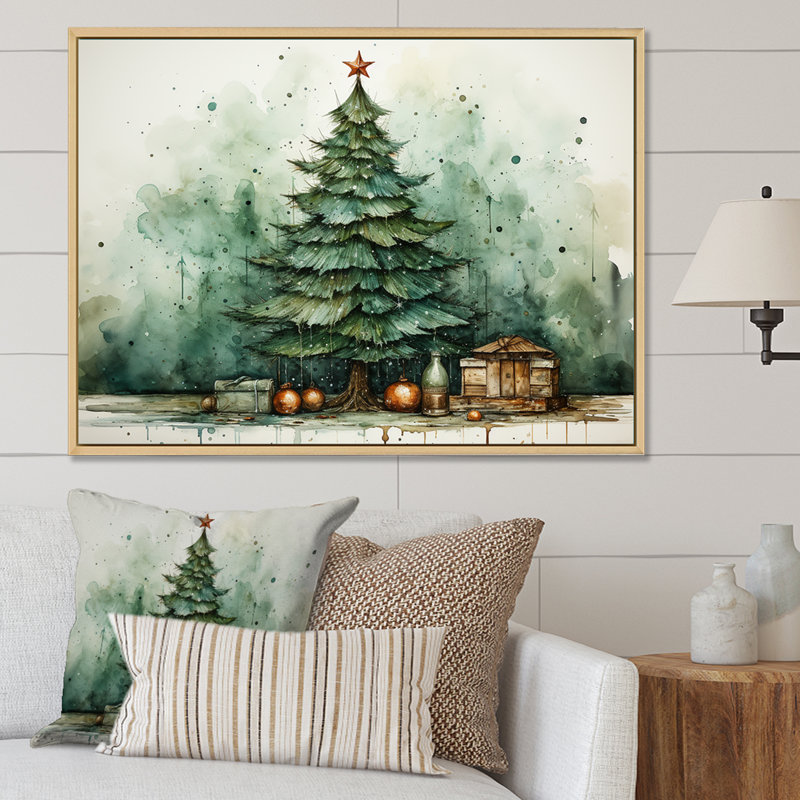 Minimalisme, arbre de Noël forêt III - pin, art mural, H 24 po x l 32 po x P 1 po, Cadre flottant blanc