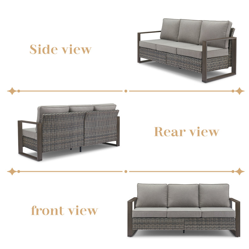 Drazen Outdoor 3-Seat Sofa - Durable All-Weather PE Wicker With Thick Cushions, Gray, Gray