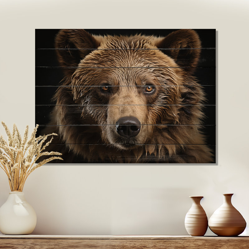 Portrait d'ours sur bois, H 24 po x l 32 po x P 0,78 po
