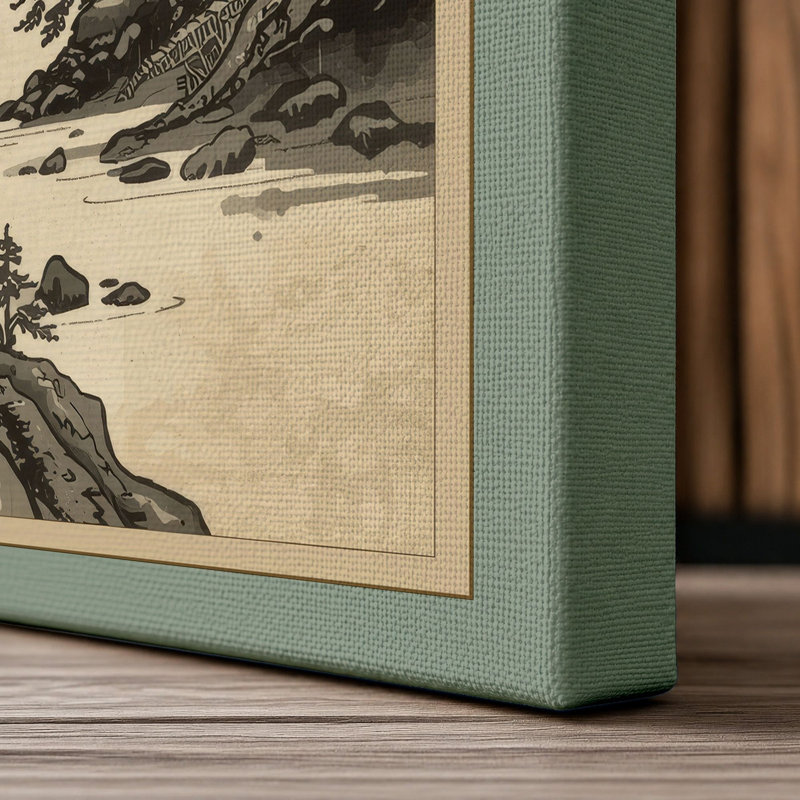 Remote Mountain Wilderness Japandi - Wrapped Canvas, 36x24 - 91.4 x 61.0 cm, Sage Border