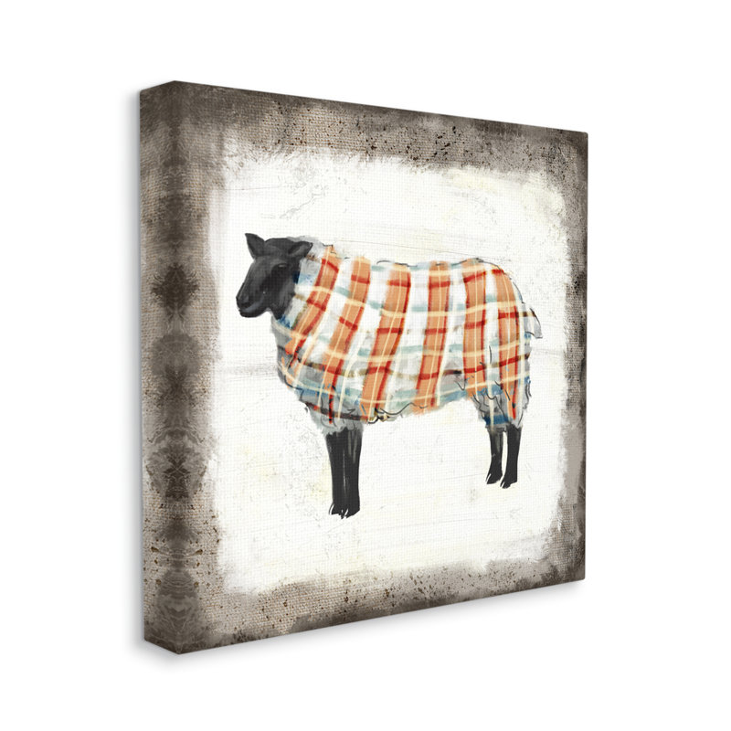 Mouton noir en laine, Toile tendue, H 17 po x l 17 po x P 1,5 po