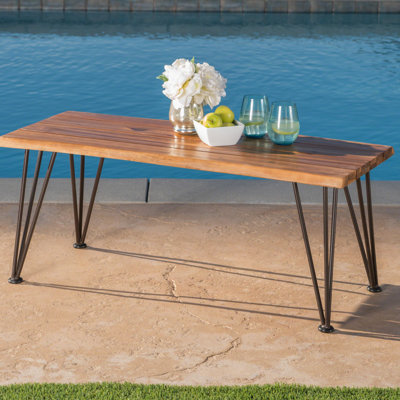 Wood Coffee Table With Rustic Iron Legs For Patio, 18" X 43" 18", Look And Backyard 18"D 43"W 18"H,
