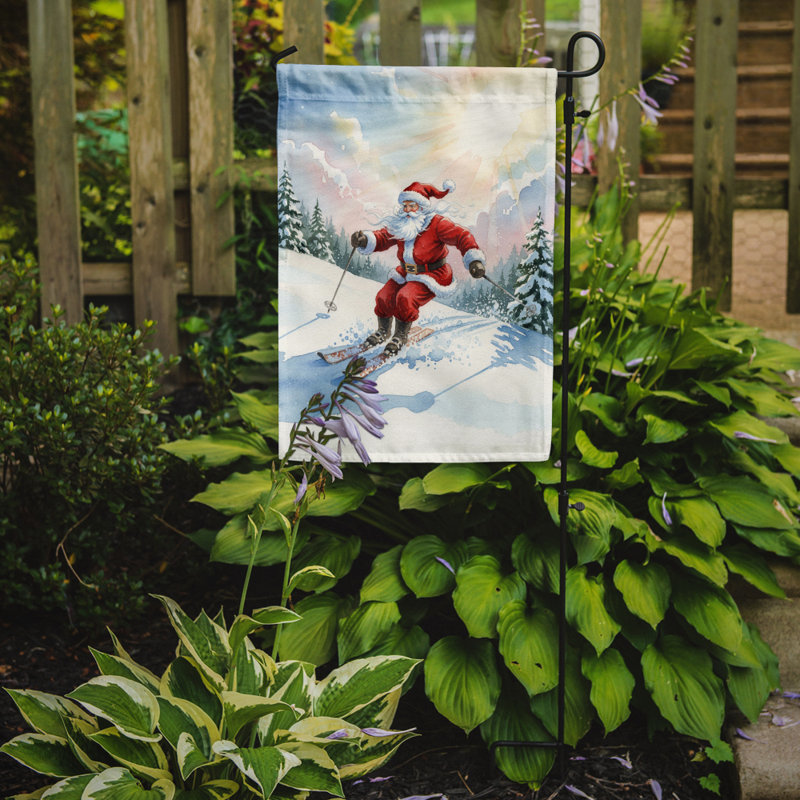 Père Noël skiant en descendant le drapeau du jardin de Noël, Taille du jardin, Santa Skiing Downhill