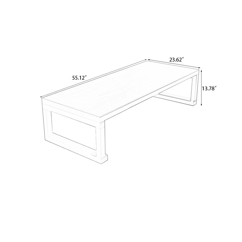 55.12" Brown Solid Wood Rectangular Coffee Table, 13.78" H x 55.12" L x 23.62" W