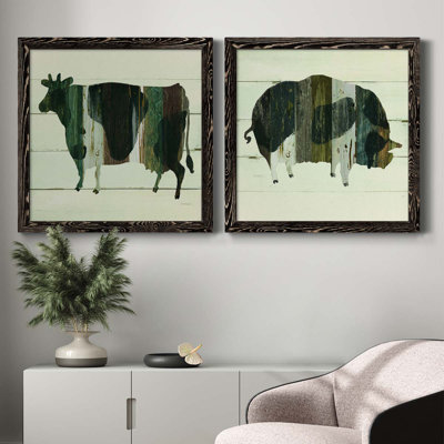 Woodgrain Cow - ensemble de 2 peintures sur toile encadrées
