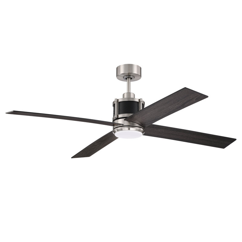 56'' Ceiling Fan with LED Lights, Silver/Black
