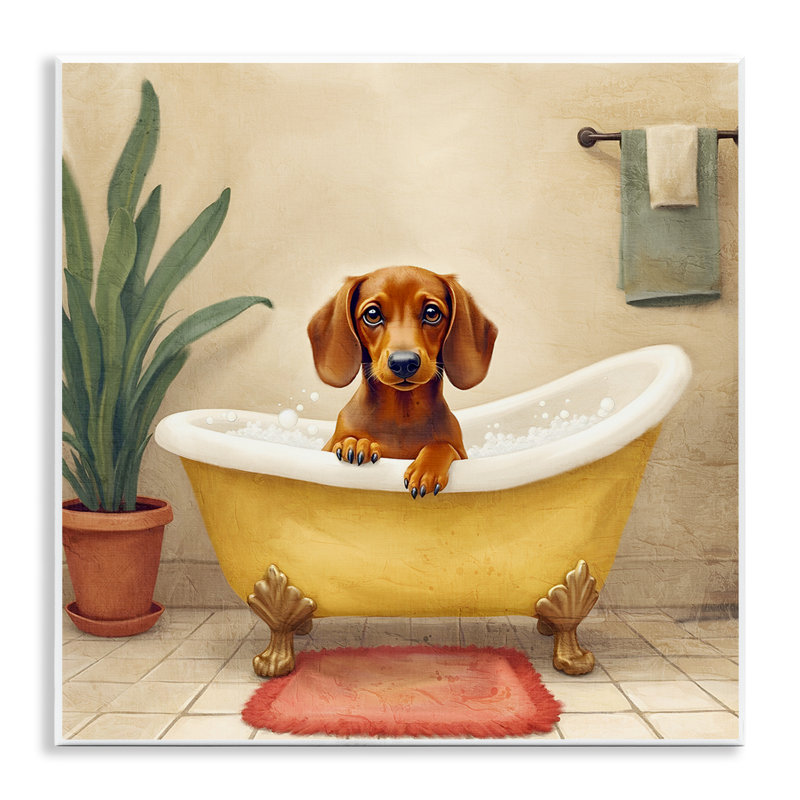 Plaque murale "Bubble Bath Brown Dog", design par Kim Allen