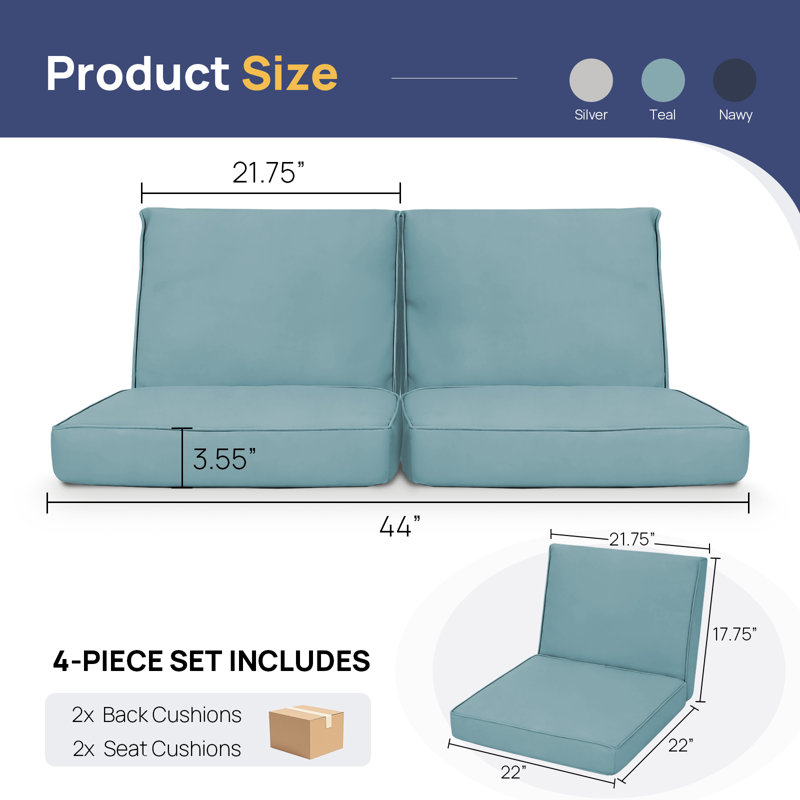 Outdoor Deep Seat Cushion Set Of 2 – 22”x22”x3.55” Patio Chair Cushions With Ties, All-weather Back & Seat Cushions For Porch And Garden
