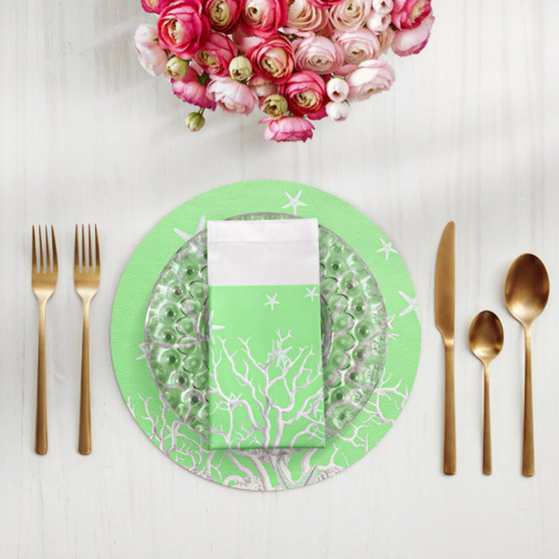 Serviettes de table en satin de coton Coral Branch, Vert