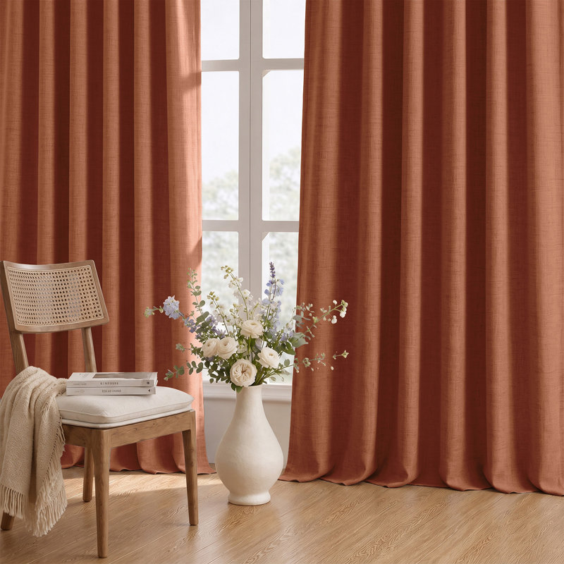 Cadnite 50" W Thermal 100% Blackout Linen Textured Curtain  2 Panels Set, 50" W x 96" L, Orange