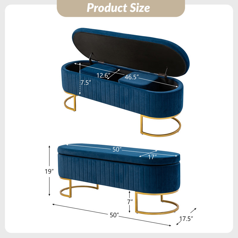Easthampton Modern 50" Wide Upholstered Storage Channel-Tufted Bench with Ottomans, Navy