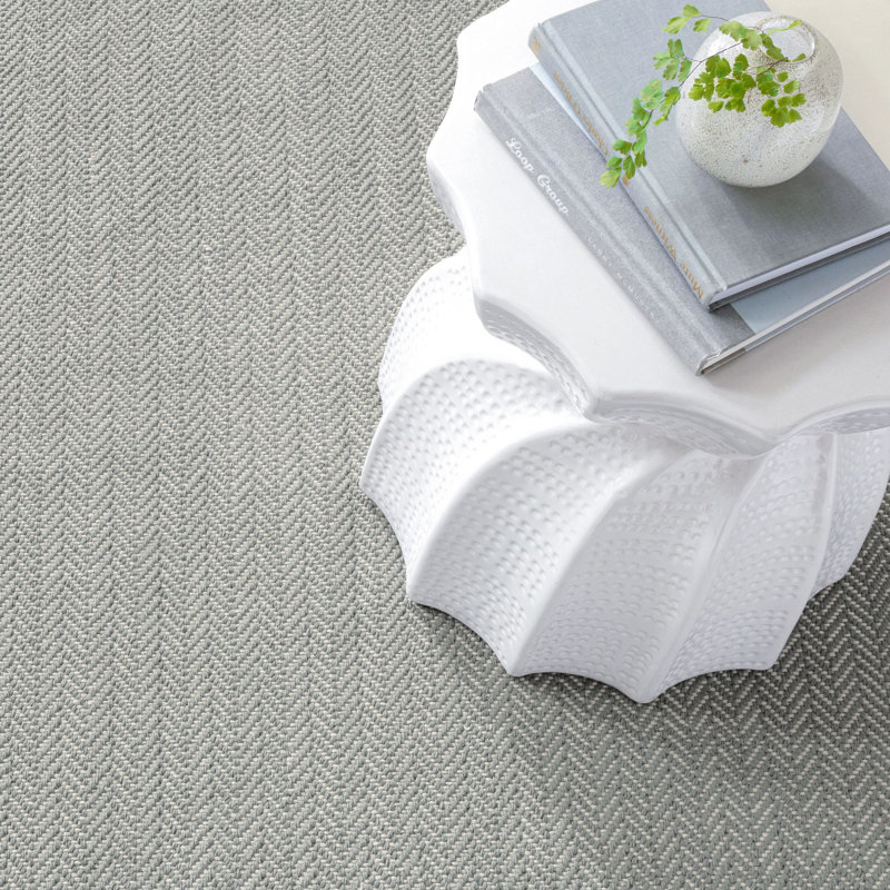 Herringbone Swedish Blue Handwoven Cotton Rug, Rectangle 2' x 3', Slate Gray