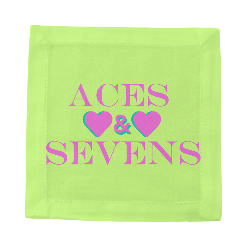 Canasta Aces And Sevens Cotton Sateen Cocktail Napkins, Key Lime Pink