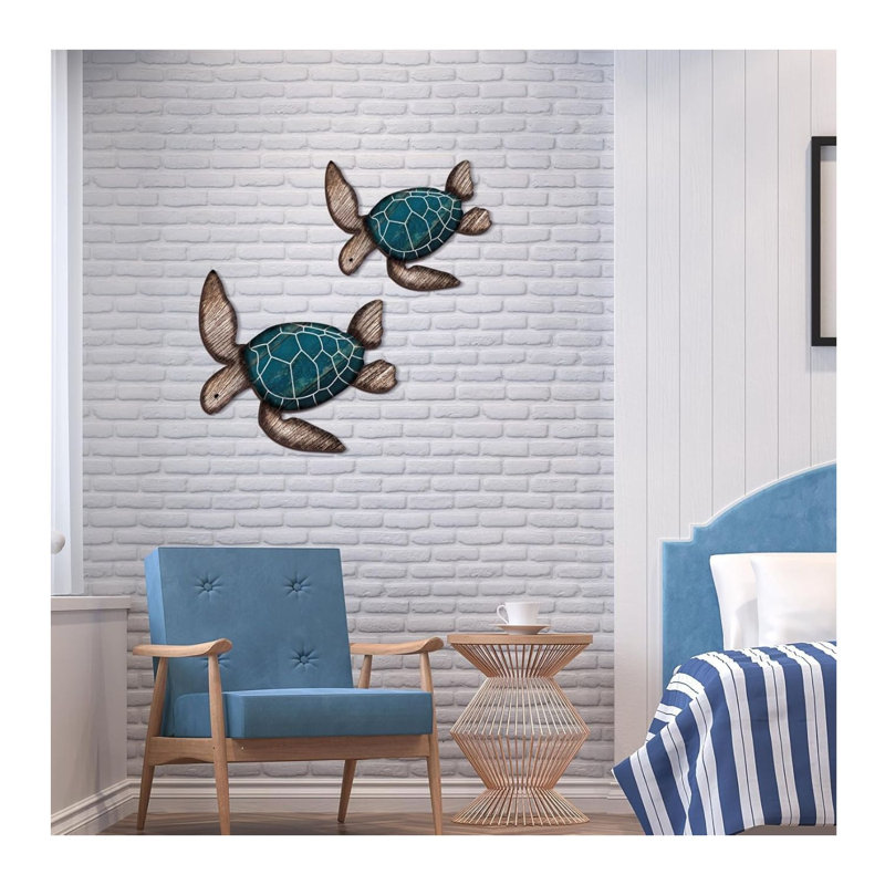 Ensemble de décoration murale tortue de mer en bois