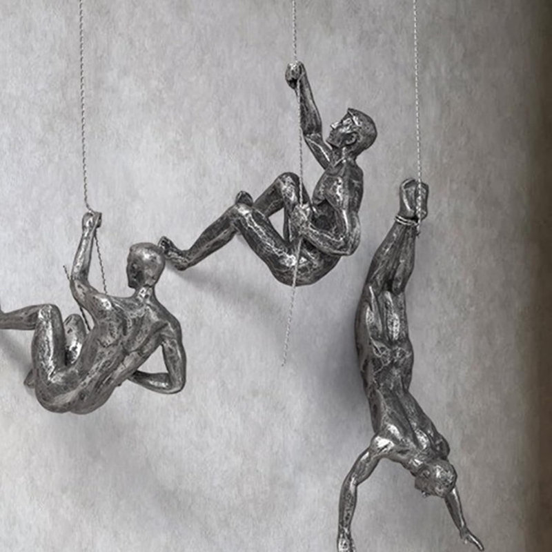 Resin Sculpture Left Hand Climbing Man Wall Sculpture Creative Hand-Finished Wall Art, Silver